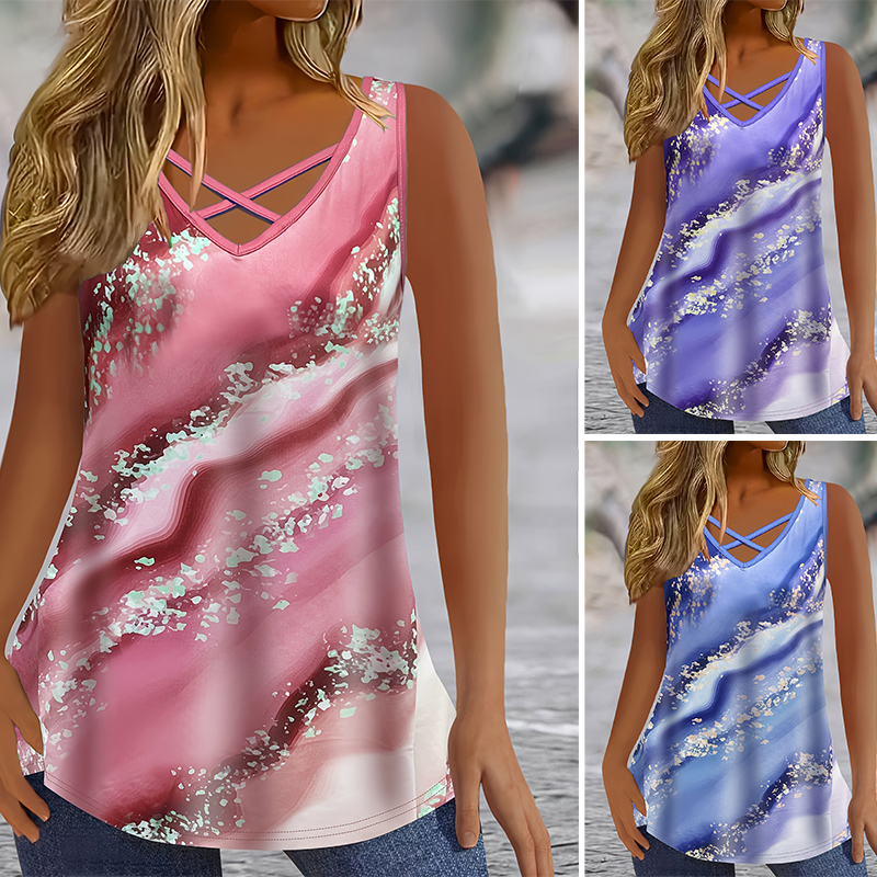 Summer Upf Clothing - Plus Size Marble Print Tank Top