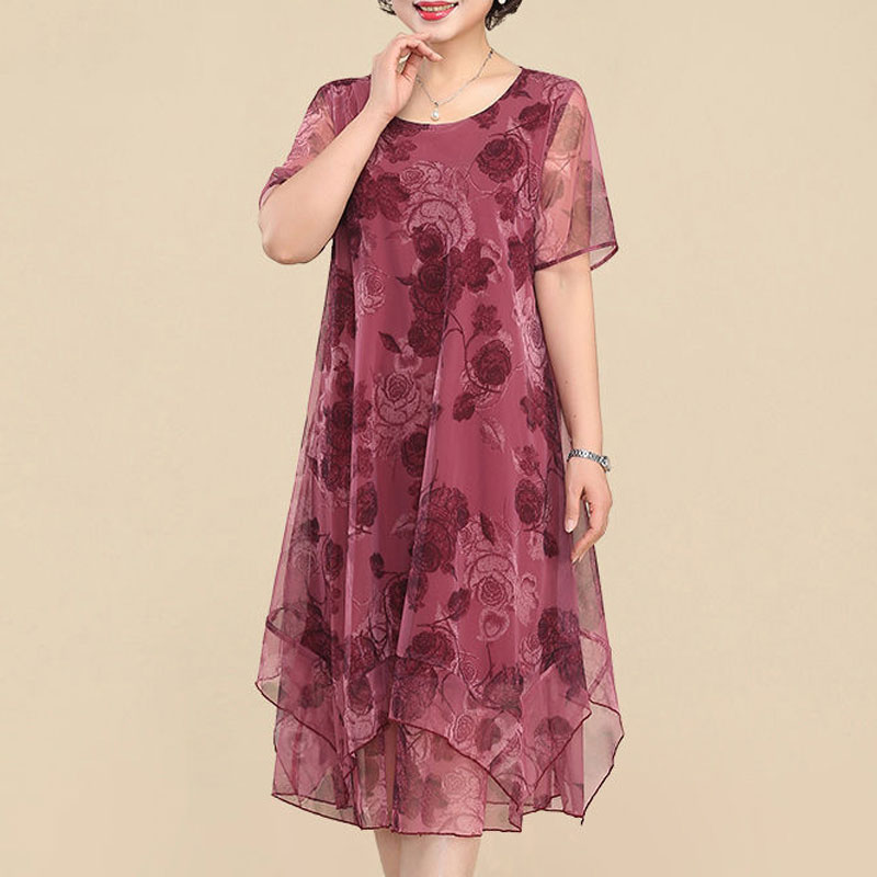 NEW O-Neck Short Sleeve Dresse - Summer Clothing For 60 Year Old Woman incelemesi ve fiyatı