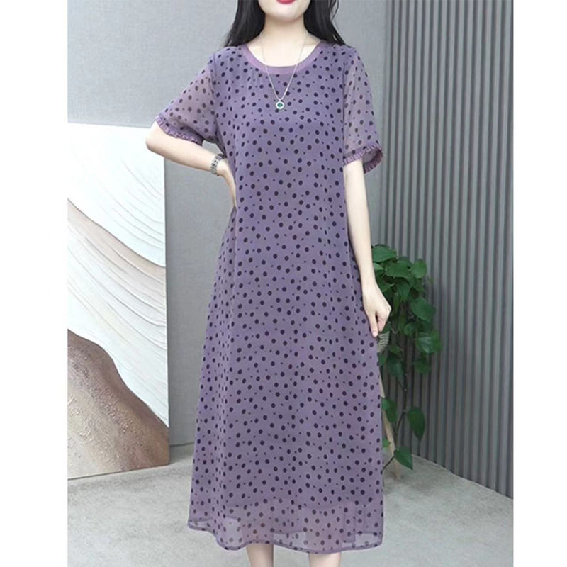 Elegant O-Neck Printed Polka D - Summer Clothing For 60 Year Old Woman incelemesi ve fiyatı