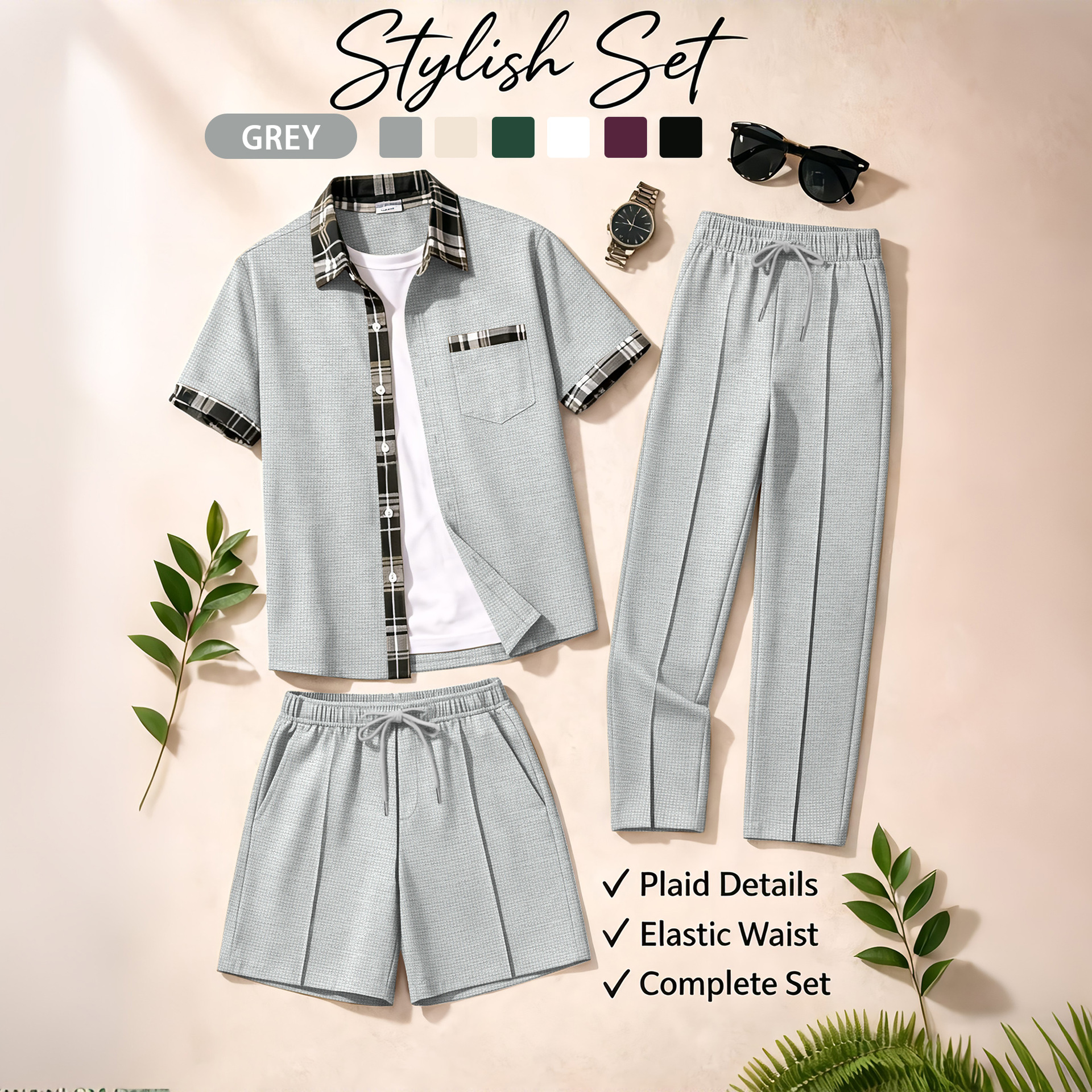 Men's 3 Piece Waffle Knit Trac - Summer Clothing Mens incelemesi ve fiyatı