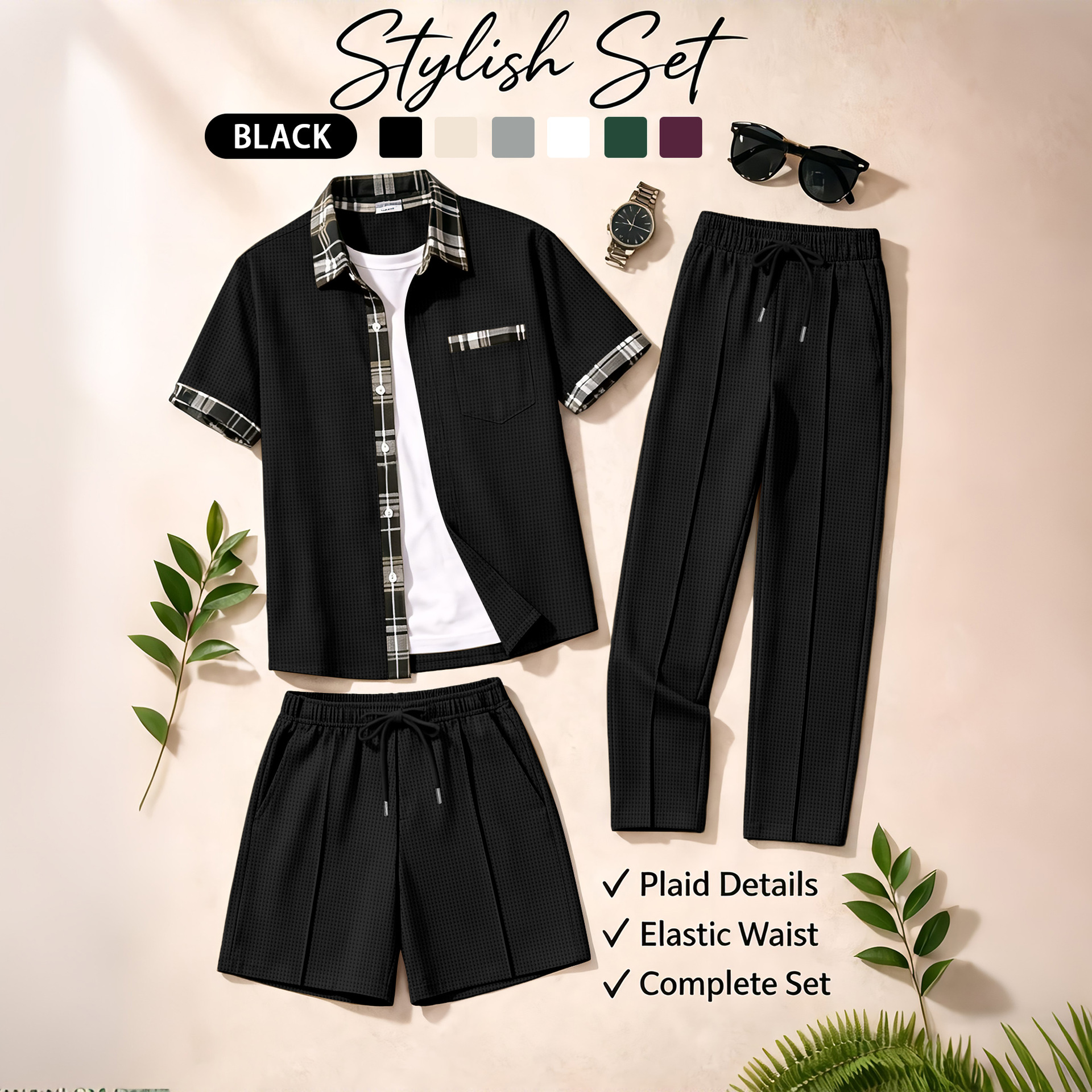 Men's 3 Piece Waffle Knit Trac - Summer Clothing Mens incelemesi ve fiyatı