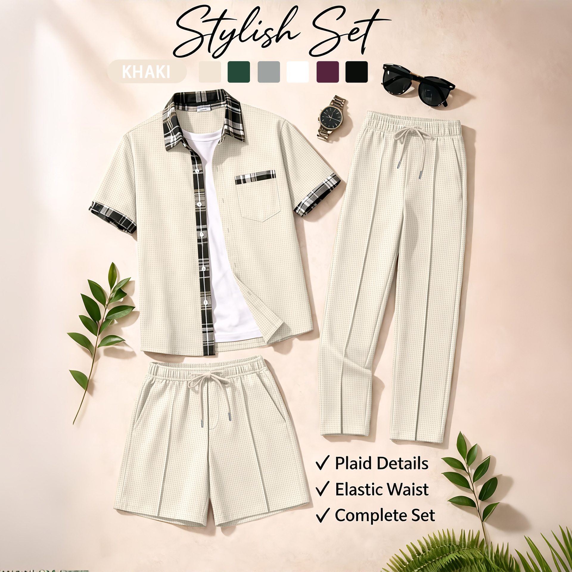 Men's 3 Piece Waffle Knit Trac - Summer Clothing Mens incelemesi ve fiyatı