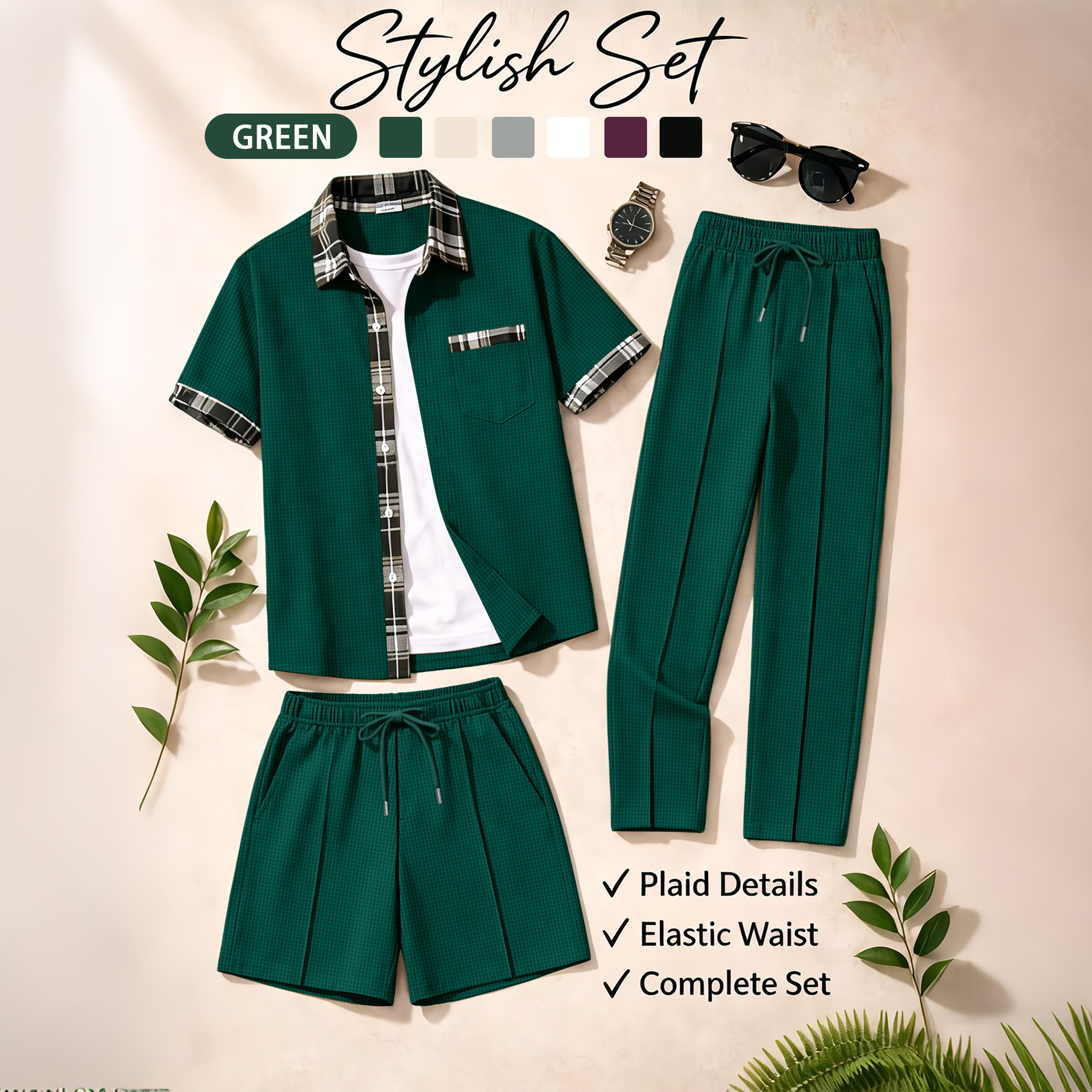 Men's 3 Piece Waffle Knit Trac - Summer Clothing Mens incelemesi ve fiyatı