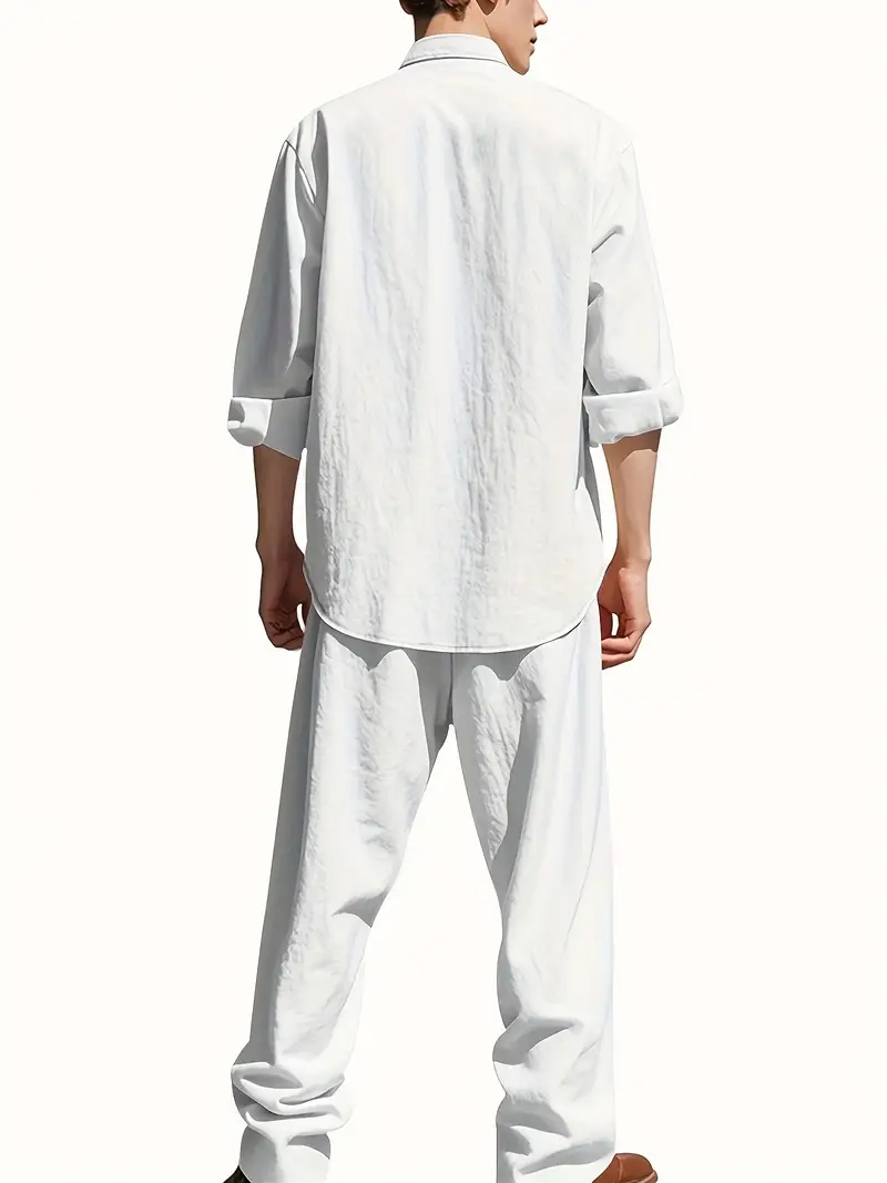 Men's White Linen Suit Set Lon - Summer Clothing Mens incelemesi ve fiyatı