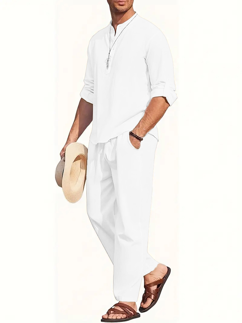 Men's White Linen Suit Set Lon - Summer Clothing Mens incelemesi ve fiyatı