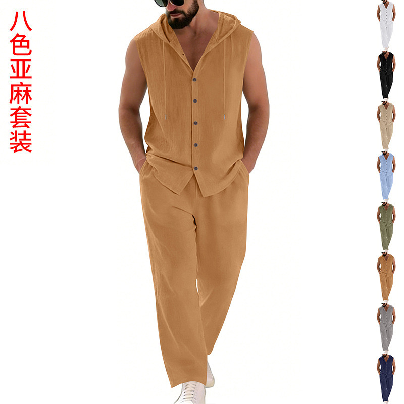 Men's Casual Linen Suit Hooded - Summer Clothing Mens incelemesi ve fiyatı
