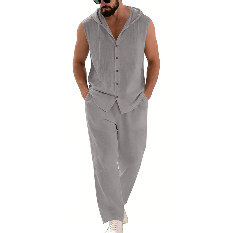 Men's Casual Linen Suit Hooded - Summer Clothing Mens incelemesi ve fiyatı