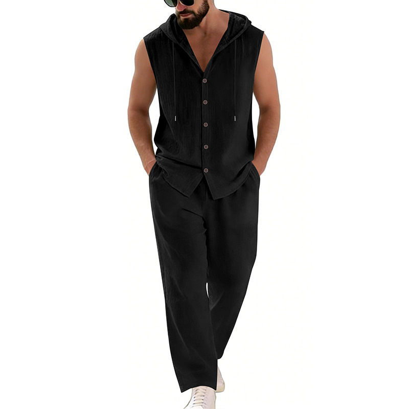 Men's Casual Linen Suit Hooded - Summer Clothing Mens incelemesi ve fiyatı