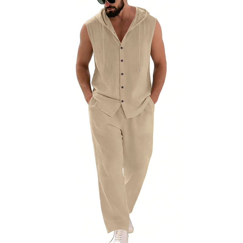 Men's Casual Linen Suit Hooded - Summer Clothing Mens incelemesi ve fiyatı