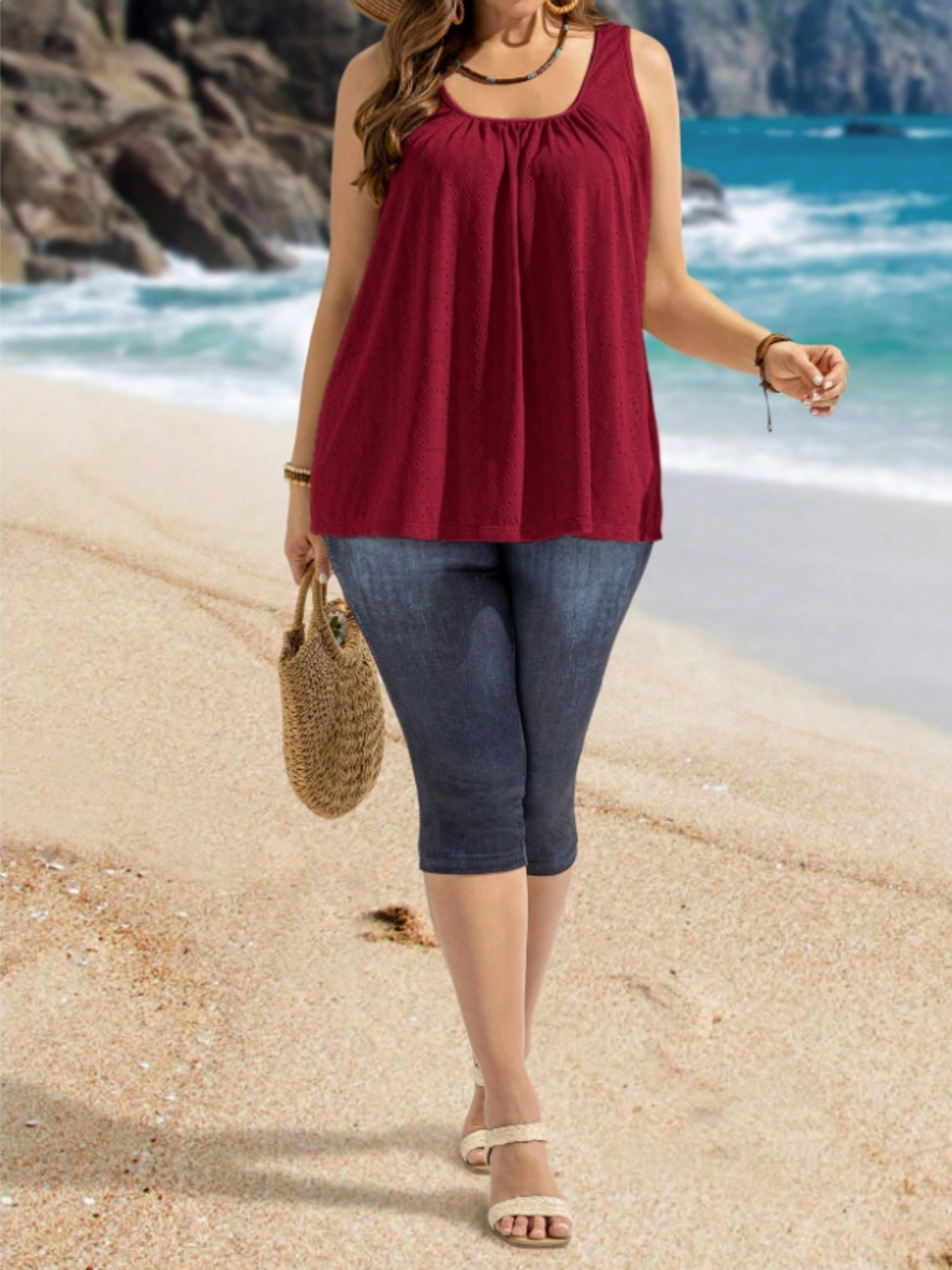 Plus Size Women's Eyelet Embro - Summer Upf Clothing incelemesi ve fiyatı