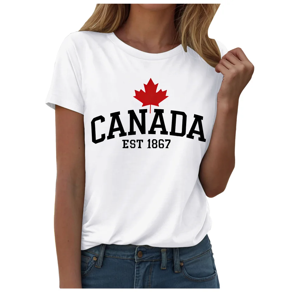 Maple Leaf Flag T-Shirt For Wo - Summer Clothing Women Canada incelemesi ve fiyatı